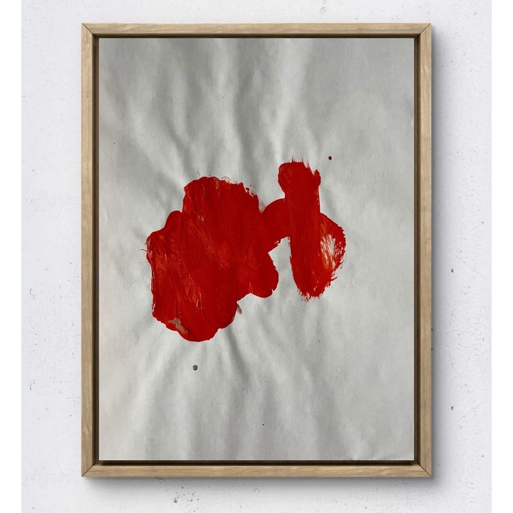 Original Red Abstract Acrylic Painting on Paper 8.5x11 Minimalist Modern Art